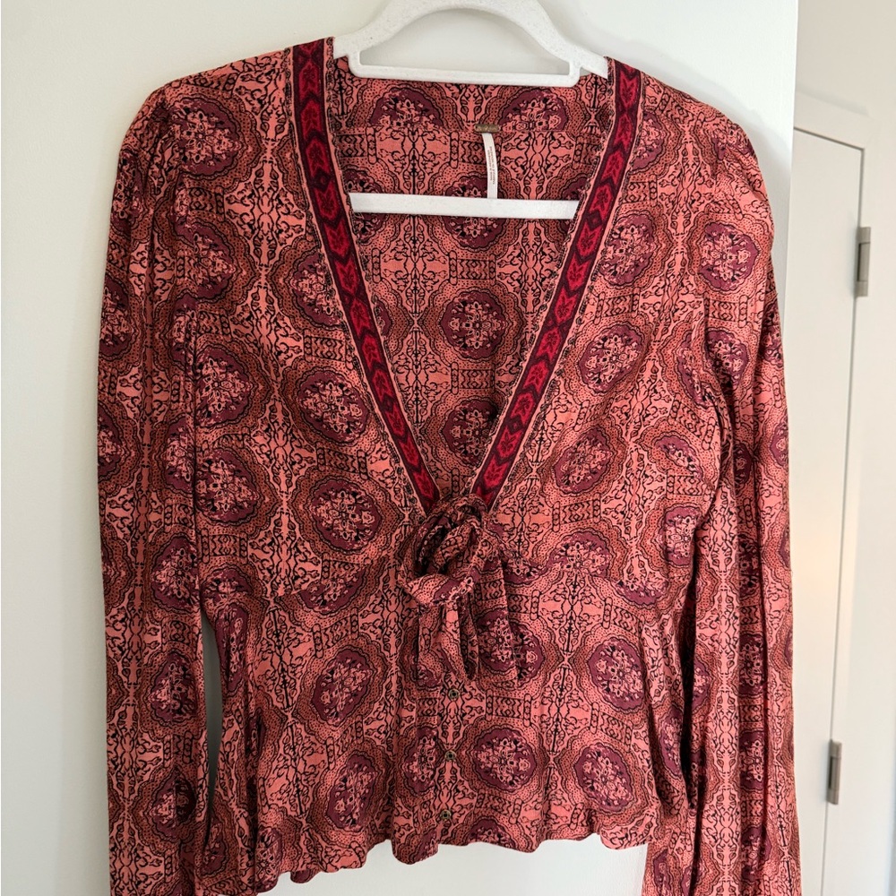Free People Red and Pink Boho Blouse